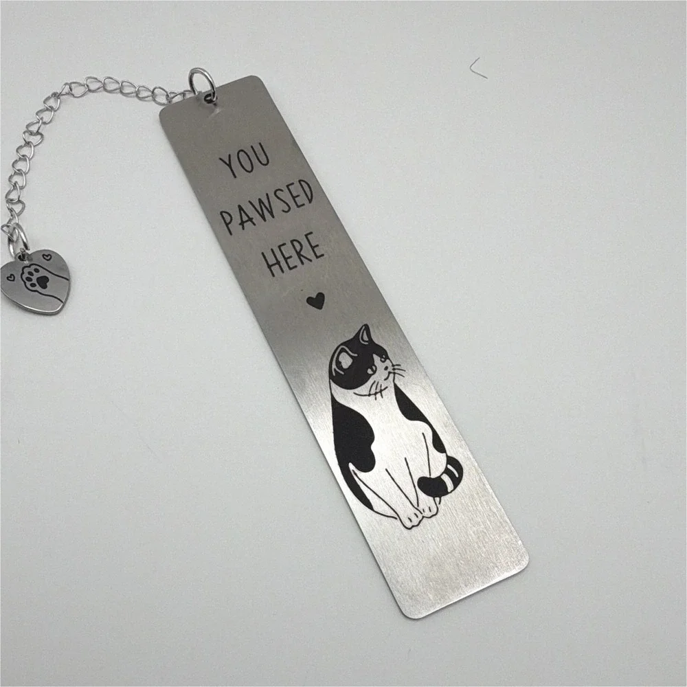 Metal Cat Bookmark Paw Heart Charm 